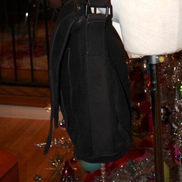 AllSaints Thorpe Messenger Bag Black Suede & Leather XL Orig $499 Excellent - Picture 11 of 13